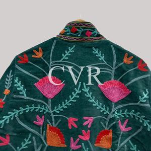 Manteau en velours brodé à la main à motif floral, col mandarin, manches longues, grande taille, vêtements d'extérieur décontractés pour femmes, automne - Product Image 2