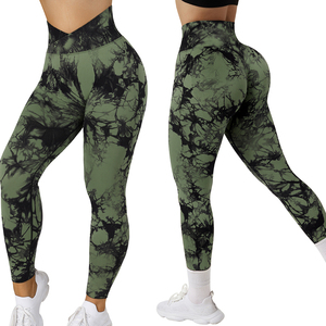 Vente en gros 230gsm Leggings pour femmes en soie de lait imprimés floraux d'eau de sublimation de taille haute avec poche triangulaire - Product Image 3