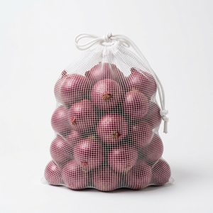 Sacs en filet à cordon de serrage en PP pour l'emballage des oignons, des pommes de terre et des fruits - Sacs en filet respirants pour produits frais - Product Image 1