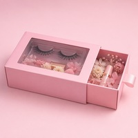 Boîte à tiroir coulissante rose en papier artistique avec fenêtre transparente, emballage de luxe pour cils et fleurs, boîte cadeau rigide pour produits de beauté avec revêtement UV
