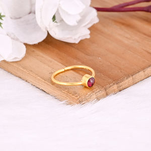 Anillo ajustable minimalista chapado en oro amarillo turmalina redonda Natural de Plata de Ley 925, regalo de aniversario, joyería hecha a mano - Product Image 2