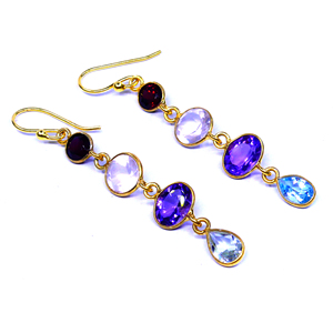Boucles d'oreilles de mariage en argent sterling 925 plaqué or pierres précieuses multicolores élégantes suspendues Style de charme religieux - Product Image 1