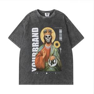 เสื้อยืดผู้ชายผู้หญิงใส่ซักได้ทั้งชายและหญิงเสื้อยืดสีดำล้างด้วยกรดผ้าฝ้าย100% กำหนดได้เอง - Product Image 6