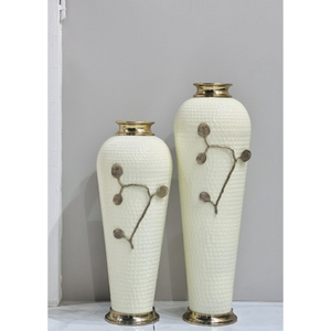 Handcrafted <b>Black</b> Metal <b>Flower</b> <b>Vase</b> With Gold Leaf Design Modern Decorative Tabletop For Home And Living Room Decor On Sale - Product Image 2