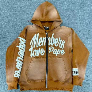 Sudadera con Capucha y Cremallera con Logotipo Personalizado, Sudadera de Algodón y Felpa, Estilo Vintage Lavado Ácido, Sudadera Pesada para Hombre, Ropa Urbana - Product Image 1