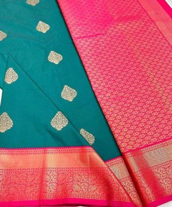 Ropa de fiesta Diseñador Bordado Red Diseño de flores de seda Ropa de mujer India Color naranja Sari con pieza de blusa Trabajo de perlas Sari ApparelGarment - Product Image 3