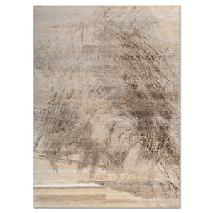 Alfombra de seda anudada a mano Entropy Ivory, modelo AKPS-13012, rectangular, con diseño abstracto, suave, para sala de estar, modelo para habitación. - Product Image 1