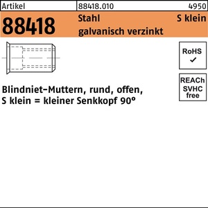 Tuerca Remachable Ciega de Acero M4, Rango de Agarre 0.25-3.0mm, 500 Piezas - SEKO R 88418 - Product Image 1