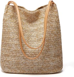 Sac fourre-tout en paille pour femmes grande capacité Shopping fourre-tout bohème sac à bandoulière voyage sac de plage avec doublure OEM - Product Image 1