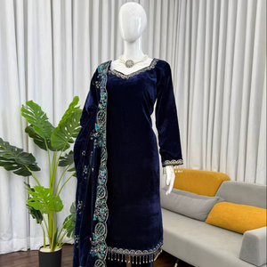 ชุดปาร์ตี้ออกแบบด้านบนด้านล่างและ dupatta กับด้ายและลำดับด้วยลูกไม้แฟนซี - Product Image 1
