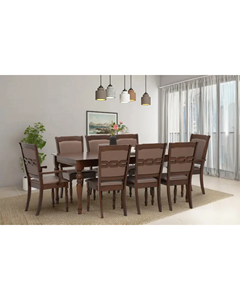 Luxury Solid Wood 8 Seater Dining Table Set Brown <b>Upholstered</b> <b>Chairs</b> Carved Back Classic Walnut Finish Home Furniture - Product Image 2