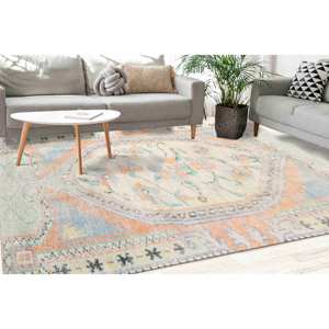 Alfombra con Estampado Floral, Alfombra Grande de Estilo Anatolín Turco en Azul Desteñido, Alfombra de Terciopelo de Lujo - Product Image 2