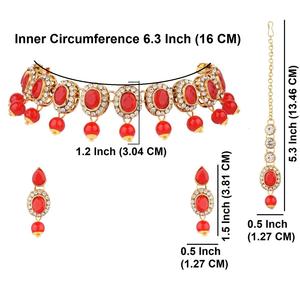 Indian Jewelry Choker Kundan <b>Crystal</b> <b>Necklace</b> Earrings Maang Tikka Head Chain Bollywood Wedding Bridal Set - Product Image 4