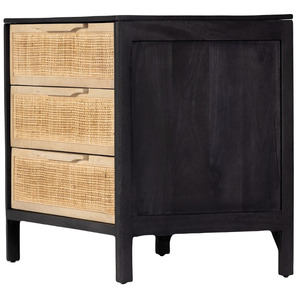 Modern Minimalist Indian Handicraft 3-Drawer <b>Bedside</b> <b>Cabinet</b> Coastal Design Luxury Solid Black Nightstand Scandinavian Bedroom - Product Image 3