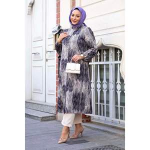 Ensemble 2 pièces hijab gris boutonné pour femme - Product Image 3