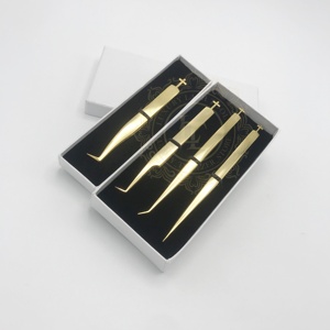 แหนบต่อขนตาชุบทอง24K แหนบต่อขนตาปลอมแบบมืออาชีพฉลากคุณภาพสูงกล่องการ์ดสีขาว - Product Image 6