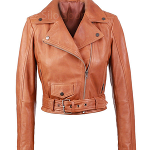 2025 Bomber chaqueta de cuero marrón Original para mujer Premium 100% alta calidad transpirable bajo MOQ talla grande moda de invierno calentada - Product Image 1