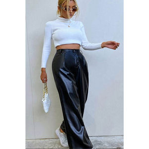 กางเกงหนังผู้หญิงแบบสั่งทำพิเศษ ดีไซน์หน้าเรียบ น้ำหนักเบา ทันสมัย ดูหรูหรา คุณภาพพรีเมียม - Product Image 1