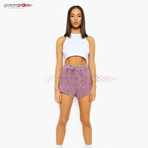 Women Casual Acid Wash Shorts With <b>Elastic</b> <b>Waistband</b> And Drawstring Comfort Fit Trendy Acid Wash Shorts For Women - Product Image 4