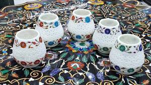 Luxury Handcrafted White <b>Marble</b> <b>Candle</b> Pen Holder Intricate Inlay Work Elegant Decorative Stone Holder Home Polished Stone Craft - Product Image 3