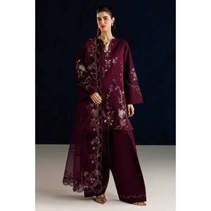 Ensemble IZNIK-3PC : Haut en mousseline de soie brodé, dupatta brodé en organza et pantalon - Collection BIC-4884 - Product Image 1
