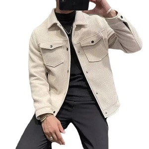 Veste en laine d'hiver pour hommes, revers court, nouveau style, tendance et décontracté, manteau en coton léger - Product Image 1