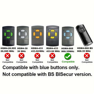Télécommandes <span class=keywords><strong>de</strong></span> <span class=keywords><strong>porte</strong></span> <span class=keywords><strong>de</strong></span> <span class=keywords><strong>garage</strong></span> compatibles <span class=keywords><strong>Hormann</strong></span> 868MHz, 2 pièces, bouton bleu, modèles HSE2 HSE4 HSM2 HSM4 HS2, moteur 24v DC - Product Image 3