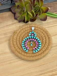 Hecho a mano plata esterlina turquesa y Rosa ópalo de fuego racimo Naja colgante negrita suroeste joyería artesanal - Product Image 5