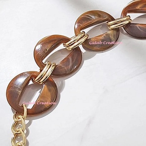 Collar Gargantilla de Cadena Gruesa con Diseño Floral de Resina Marrón, Joyería de Moda Atrevida para Mujer - Product Image 3