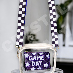 Nevy Blue Checkered Customized Beaded Purse Strap White Gold Seed Bead Bag Straps <b>Fashionable</b> <b>Accessories</b> for Bags - Product Image 1