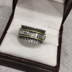 Art Spinner Band Anillo de meditación Plata de Ley 925 Anillo de pulgar para mujer Fidget Joyería hecha a mano Fiesta Ansiedad Anillo giratorio para hombre - Product Image 3