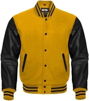 Blouson Bomber Varsity d'Hiver pour Homme en Laine avec Manches en Cuir de Mouton Écologique Épais
