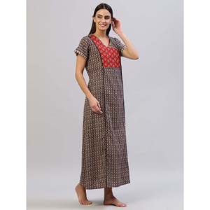 Evolove Women's Super Soft 100% Cotton Printed Maxi Nightgown Long Sleepwear for Ladies ODM Size 3XL - Product Image 6