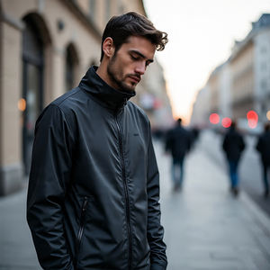 เสื้อแจ็กเก็ตกันฝนสำหรับผู้ชาย, เสื้อโค้ทกันฝนสำหรับวิ่งปีนเขากลางแจ้งมีฮู้ดและซิปโลโก้ด้านหน้า - Product Image 4