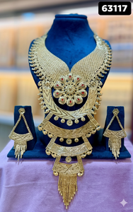 Luxury Silver Plated Floral Pendant & Tassel Drop Necklace <b>Set</b> Heavy <b>Bridal</b> Model 63015 Fashion <b>Jewelry</b> - Product Image 6