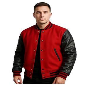 Custom Leather Long Sleeve Patchwork Color Streetwear Letterman Varsity Jacket for Men - Product Image 1