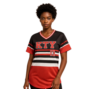 DST maglia da Baseball a righe nere maglia 100% poliestere maglia Delta confraternita abbigliamento scollo a V T Shirt ricamato loghi Applique - Product Image 1