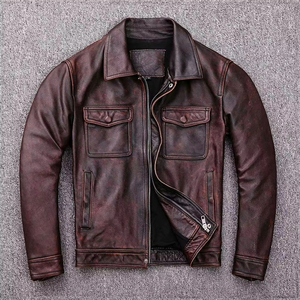 Veste en cuir d'hiver pour homme en cuir de vache véritable enduit de haute qualité, col montant, style vintage, imperméable, écologique, plus devant - Product Image 2