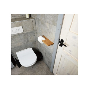 Porte-papier toilette en <span class=keywords><strong>bois</strong></span> avec étagère, porte-rouleau de papier toilette mural, rangement supplémentaire pour papier toilette - Product Image 4