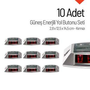 Set 10 <b>Red</b> Solar Road Studs 3+3 LEDs Steel ABS <b>Material</b> Reflective White Traffic Cone for Road Warning Traffic Cone Road - Product Image 4