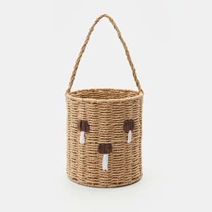 Whimsical Basket Organizer for Children Room <b>Paper</b> Bucket Basket with Handle Handwoven Natural - Product Image 4