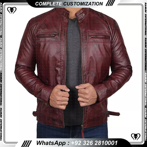 Qualité supérieure Veste décontractée pour homme à col montant coupe ajustée en faux cuir Veste de motard - Product Image 3