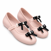 Chaussures plates Mary Jane en PVC pour femmes, bout rond, avec double nœuds et bride à boucle