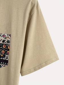 Personalizado Beige 100% algodón de secado rápido transpirable suave bolsillo OEM hombres de manga corta Casual camiseta personalizada estilo étnico camiseta - Product Image 4