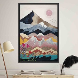 Impression sur verre trempé moderne - Tableau abstrait de montagne sur toile, TOILE ENCADRÉE NOIRE - Product Image 1