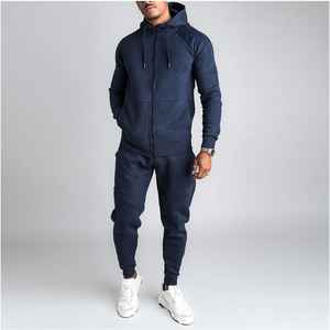 Conjunto Deportivo de Invierno para Hombre, 2 Piezas, Talla Grande, Pantalones Deportivos y Sudadera con Capucha y Cremallera, 100% Algodón Transpirable - Product Image 5