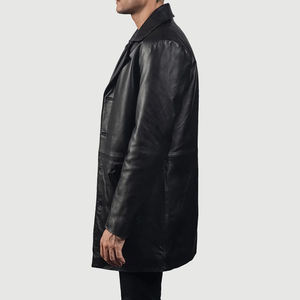 Gabardina clásica larga de cuero negro para hombre, ropa de invierno moderna elegante transpirable con viento - Product Image 5