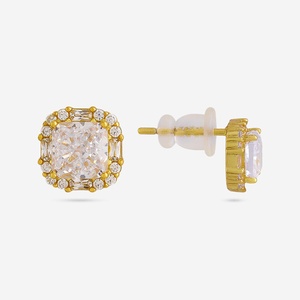 Vintage 92.5 <b>Silver</b> <b>Stud</b> <b>Earrings</b> with 14K Gold Bezel Setting Diamond Inlay Gold Plating Trendy Geometric Design for Engagement - Product Image 5
