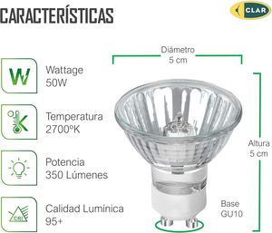 Bóng đèn Halogen clar-gu10 50W, đèn chiếu sáng lưỡng sắc cường độ cao cho chiếu sáng trong nhà và trang trí - Product Image 2