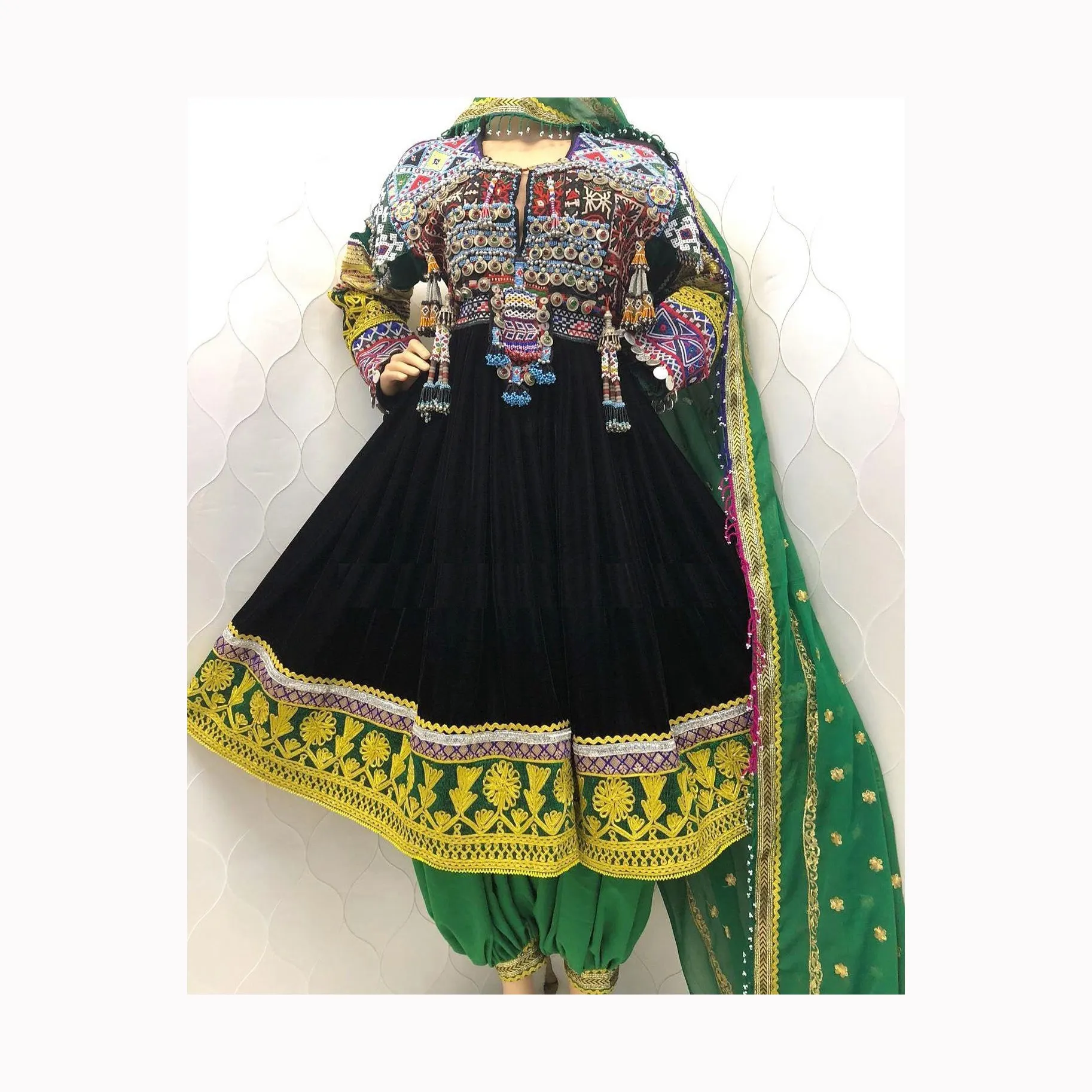 Tribale Etnische Vintage Kuchi-Jurk, Afghan/Pakistan Kuchi-Feest Traditionele Multi-Color Jurk Kochi-Jurk